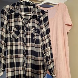 2 Torrid shirts 1 plaid long sleeve pink tshirt